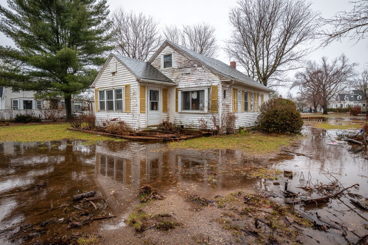 Massachusetts residential home showing flood and water damage from storms