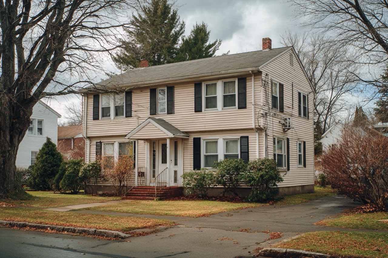massachusetts suburban duplex rental property exterior