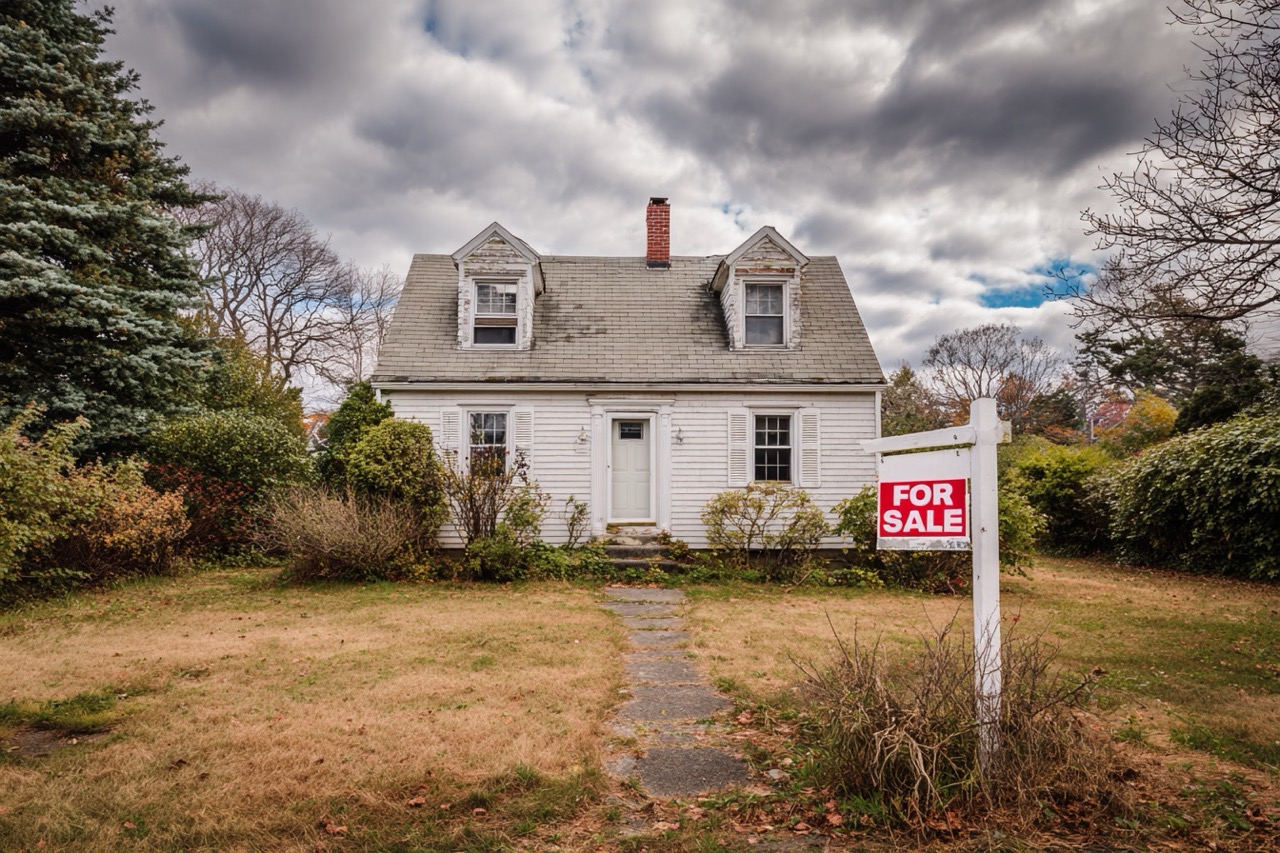 Cape style house being sold during foreclosure in Massachusetts